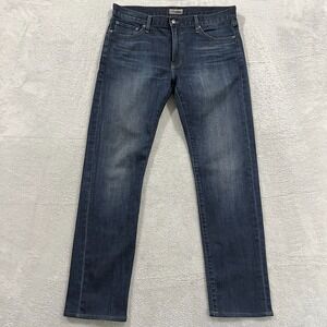 SMN Denim Jeans Mens 34x30 The Finn Blue Dark Whiskers Tapered Slim‎ USA Made